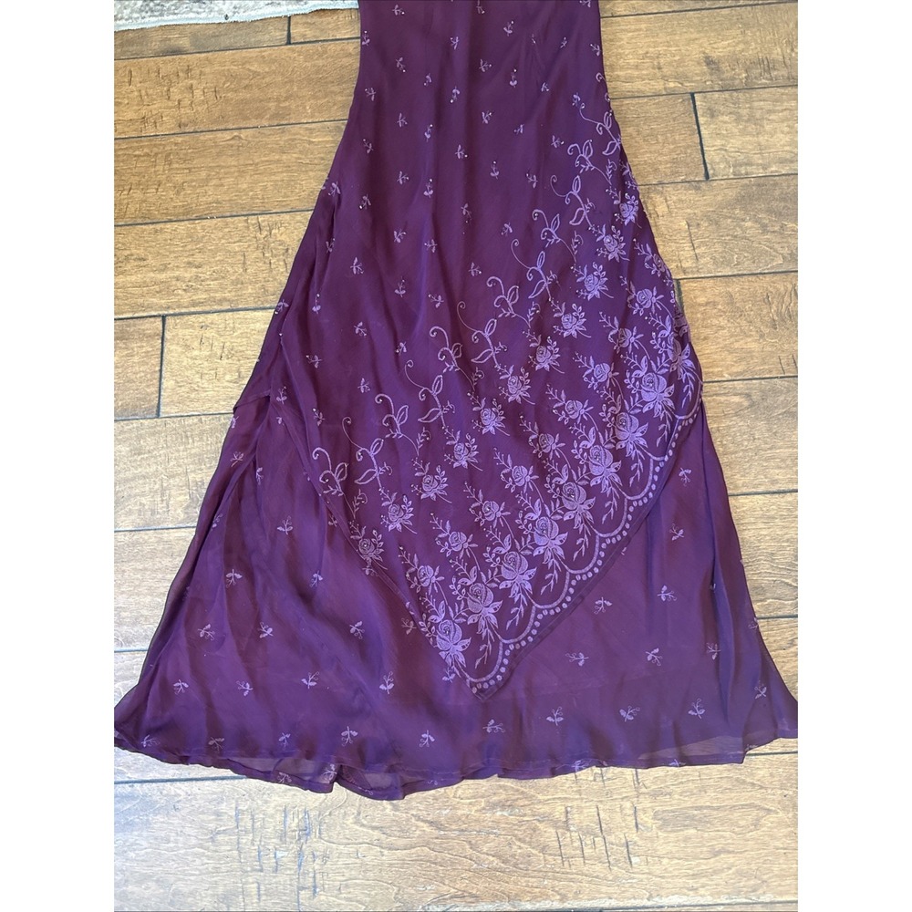 Vintage 90s Beaded Asymmetrical Bias Cut Maxi Dress  Sz 8 V-Neck Rayon Burgundy‎ - Picture 8 of 15